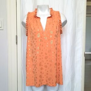 Michael Kors Orange Ruffle Trim Sleeveless V-Neck Top